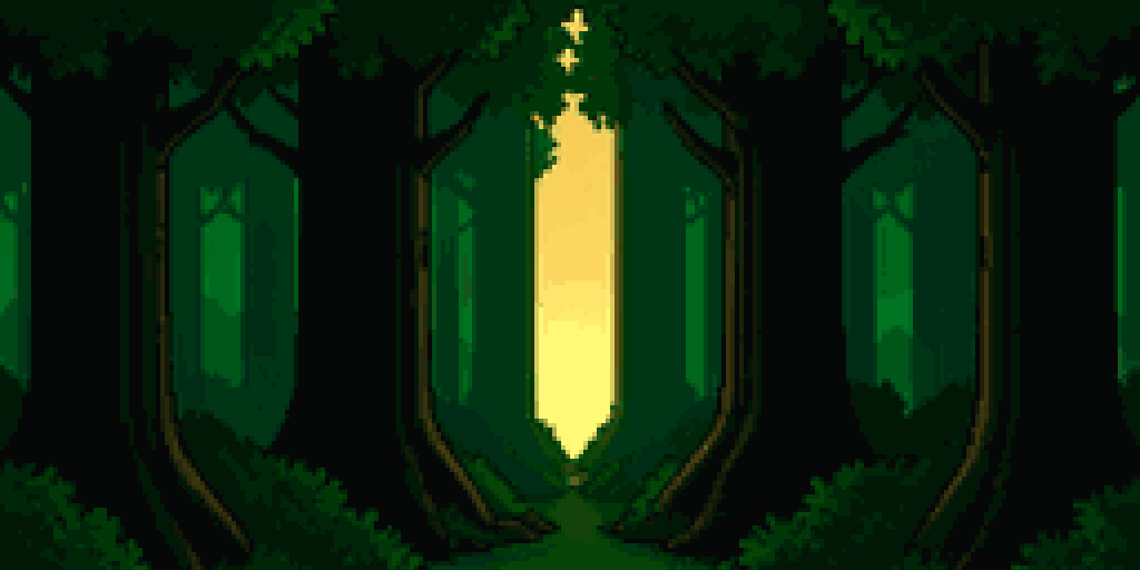A wall of pines with one way through